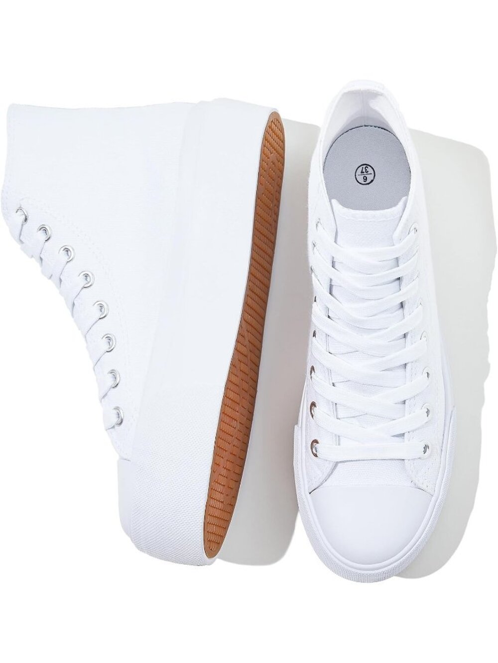 Women's White Casual Canvas Shoes Solid Lace Up Platform Heel High Toe Sneakers